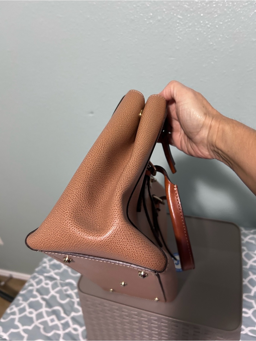 Dooney & Bourke Tan Pebbled Satchel with Pink Interior and Brown Handles - Picture 5 of 6